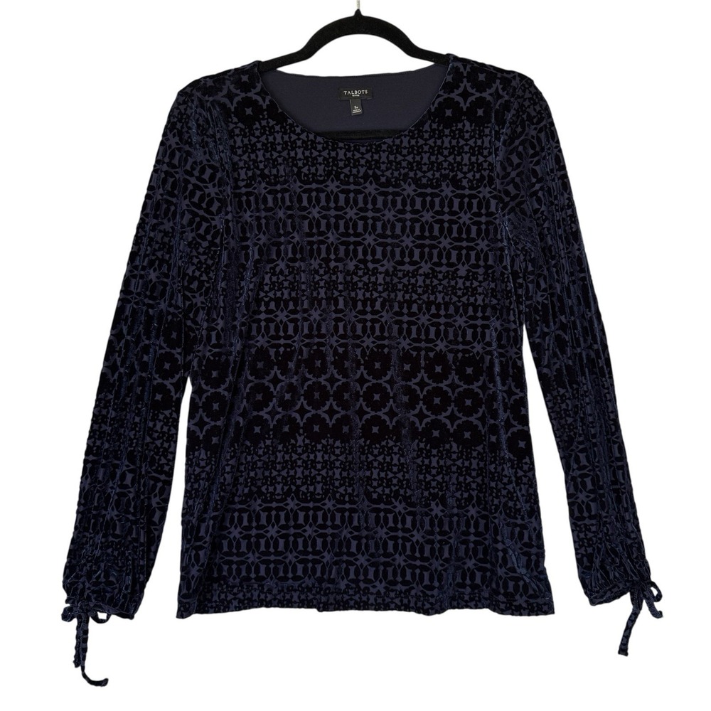 Talbots Shirt‎ Womens Petite Small Blue Burnout Velvet Whimsigoth Dark Romantic